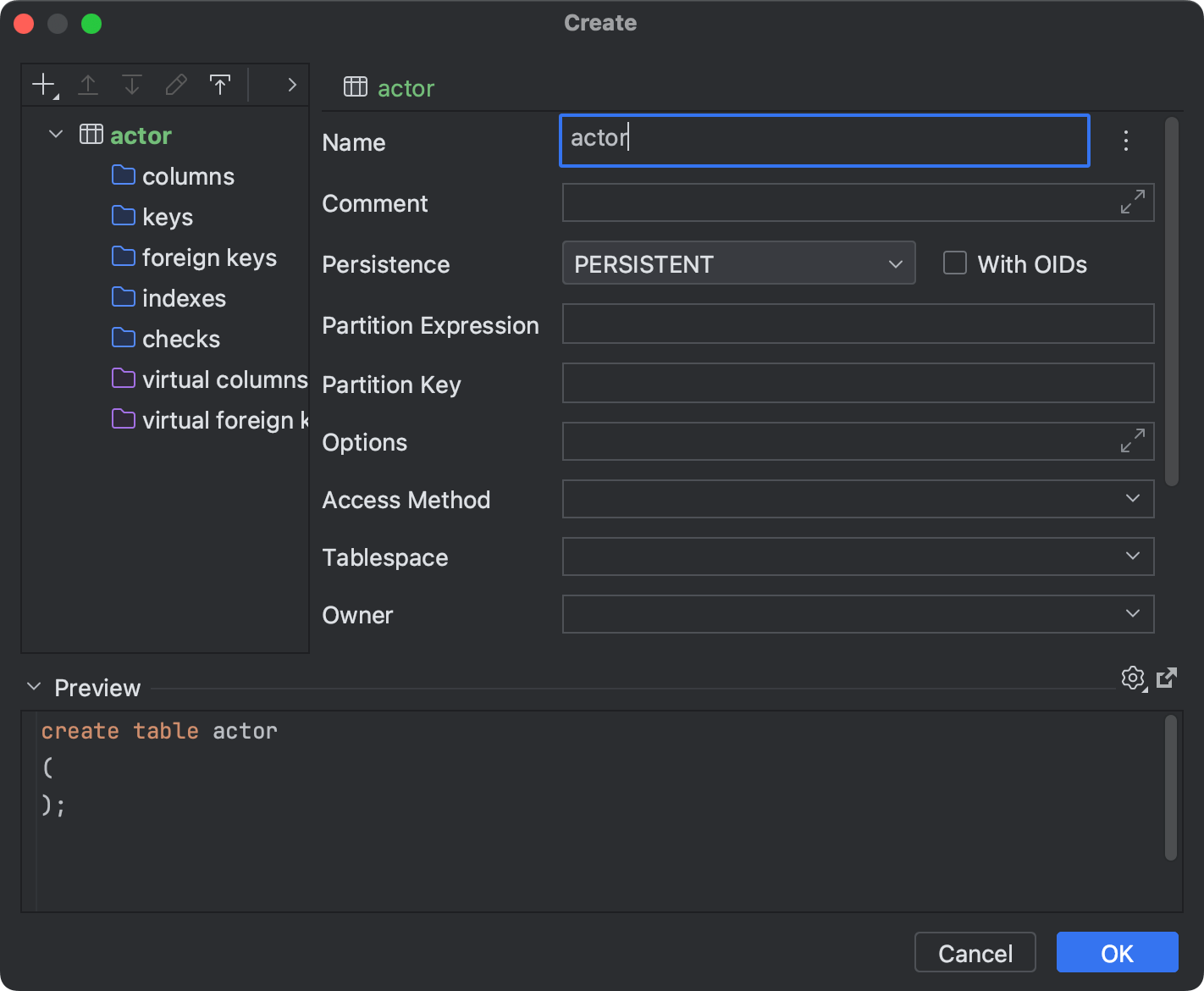 Create and Modify dialogs | DataGrip Documentation