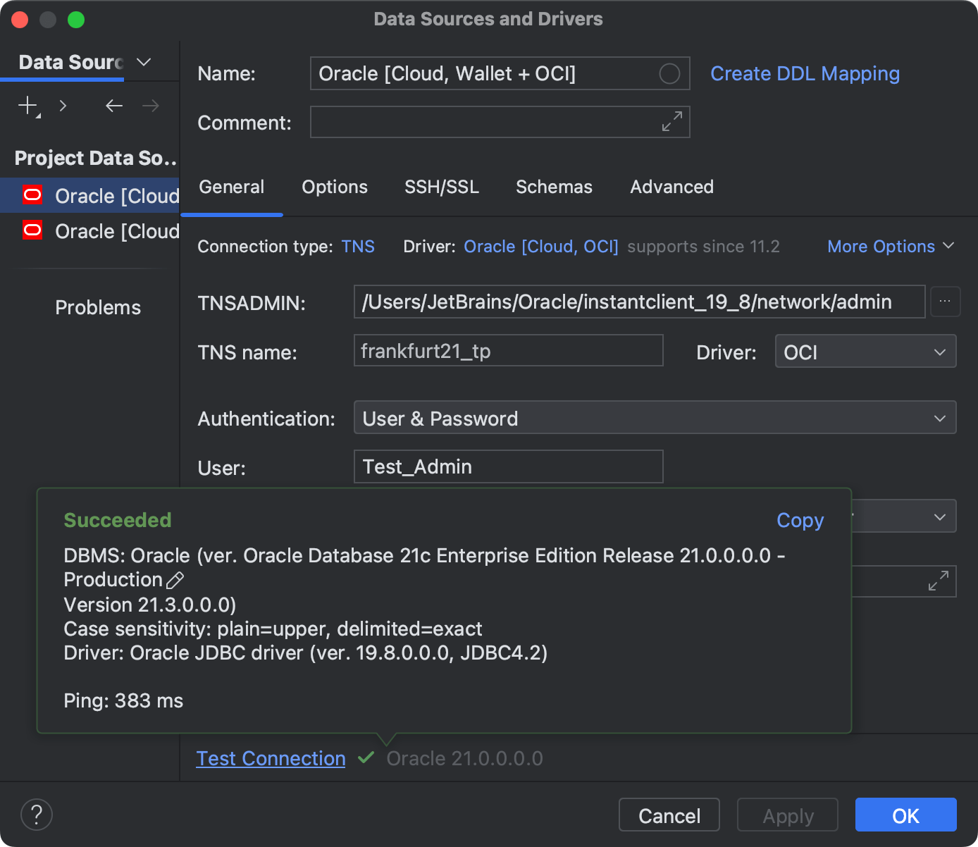 Create an Oracle data source using Wallet and OCI | IntelliJ IDEA ...