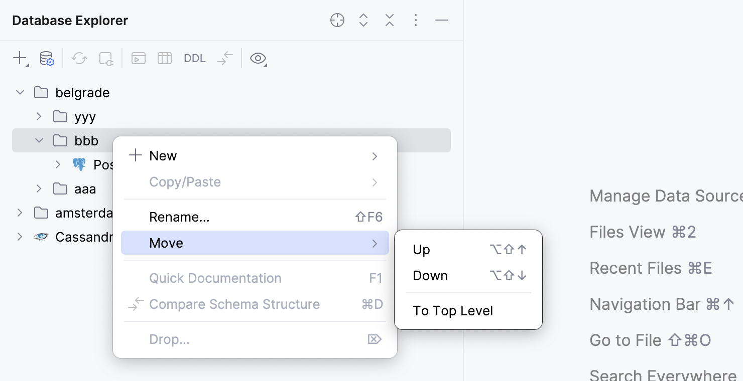 Reorder folders in Database Explorer