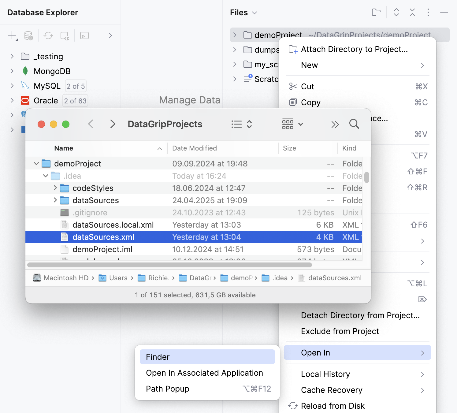 Locate the dataSources.xml file Locate the dataSources.xml file