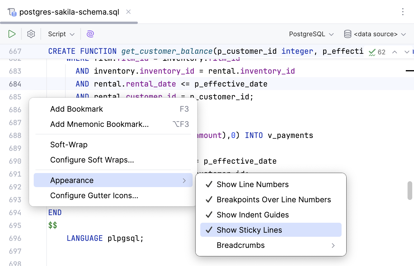 Disable sticky lines from the gutter