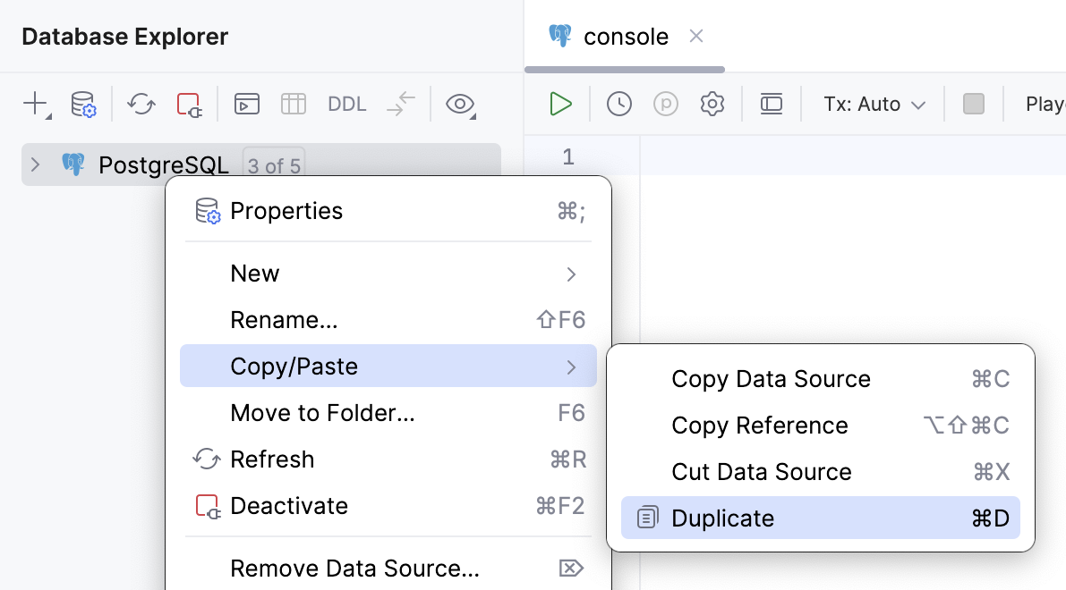 Duplicate your data source in Database Explorer Duplicate your data source in Database Explorer