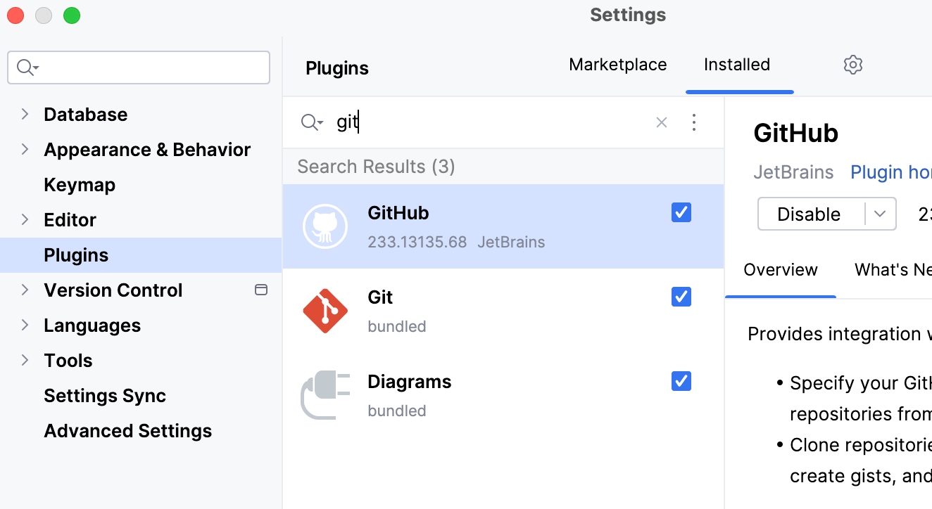 Enable the VCS plugins by JetBrains Enable the VCS plugins by JetBrains