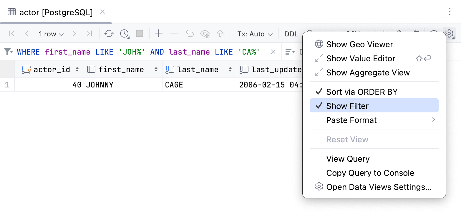 Filter rows Filter rows