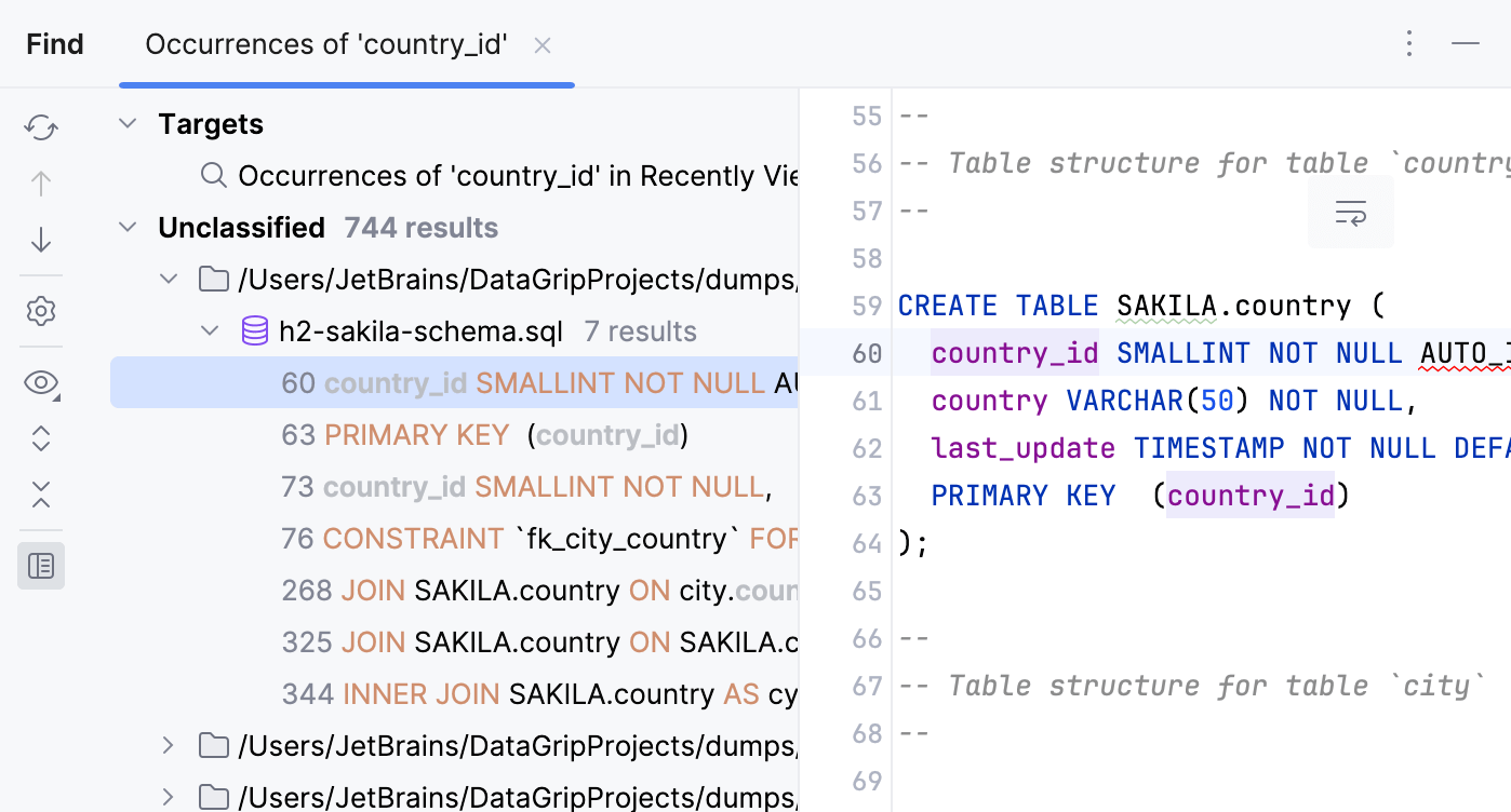 the Find tool window the Find tool window