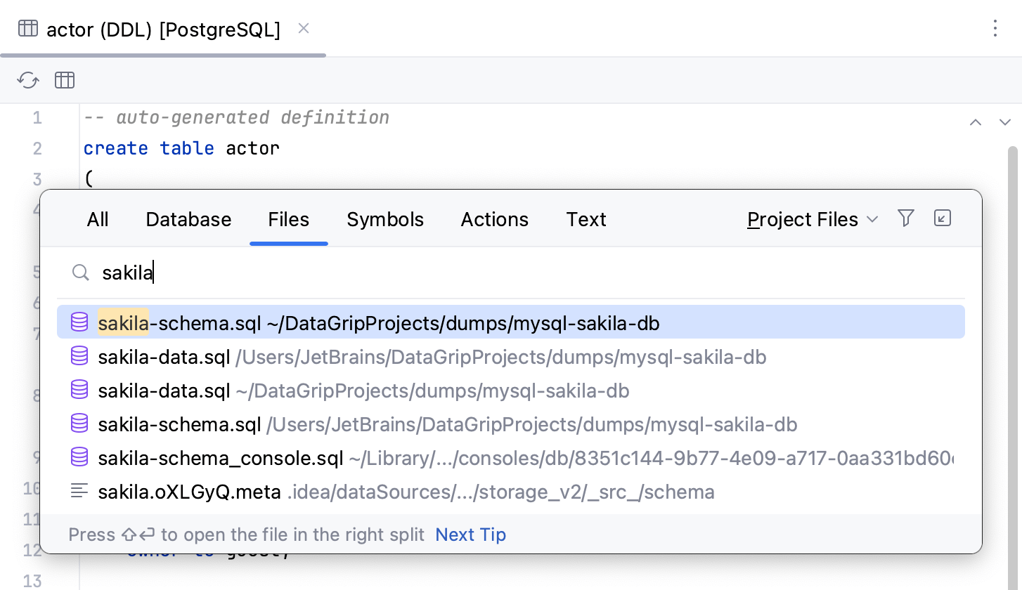 The Go to File dialog The Go to File dialog