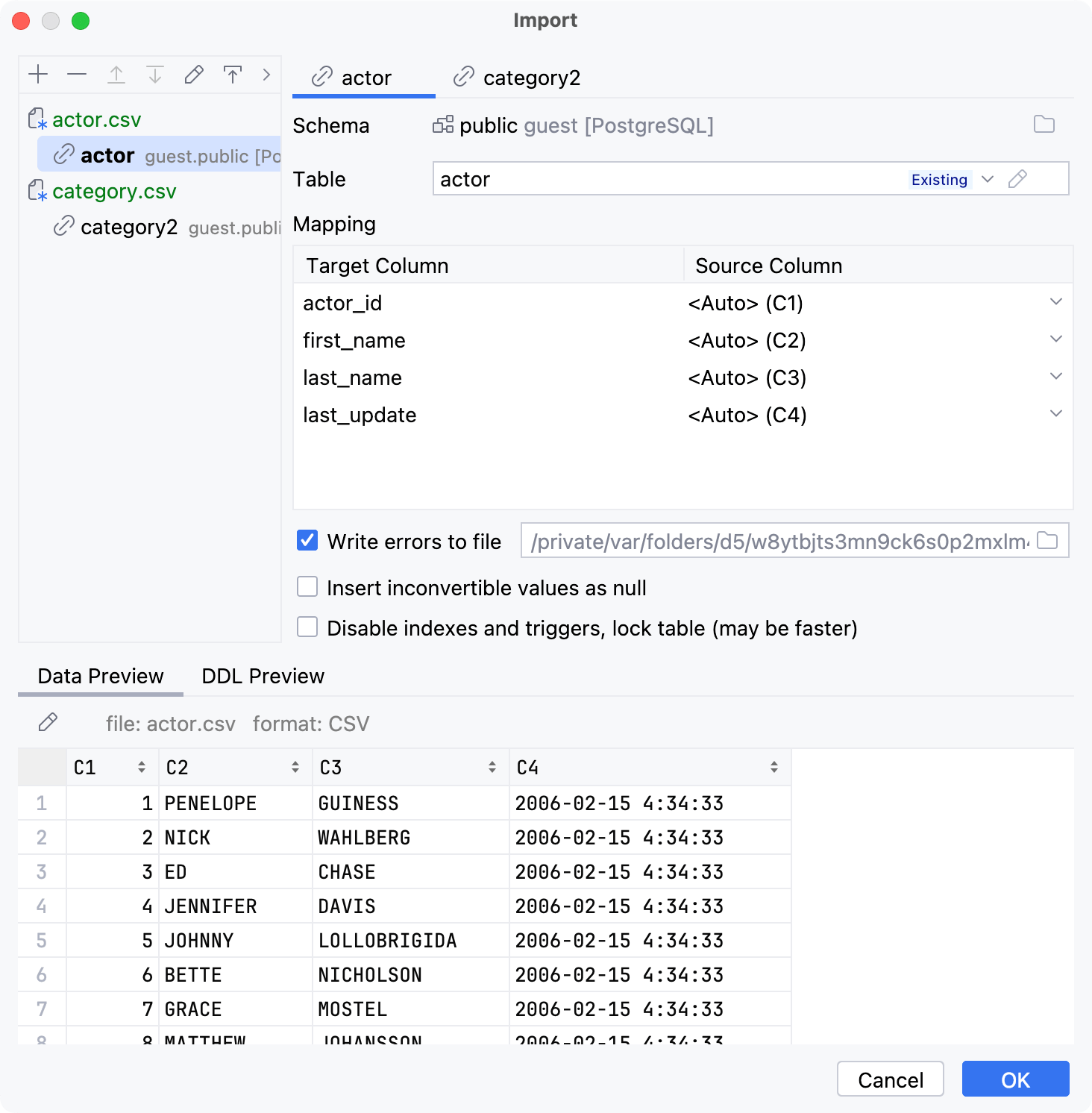 Import DSV file: mapping settings Import DSV file: mapping settings