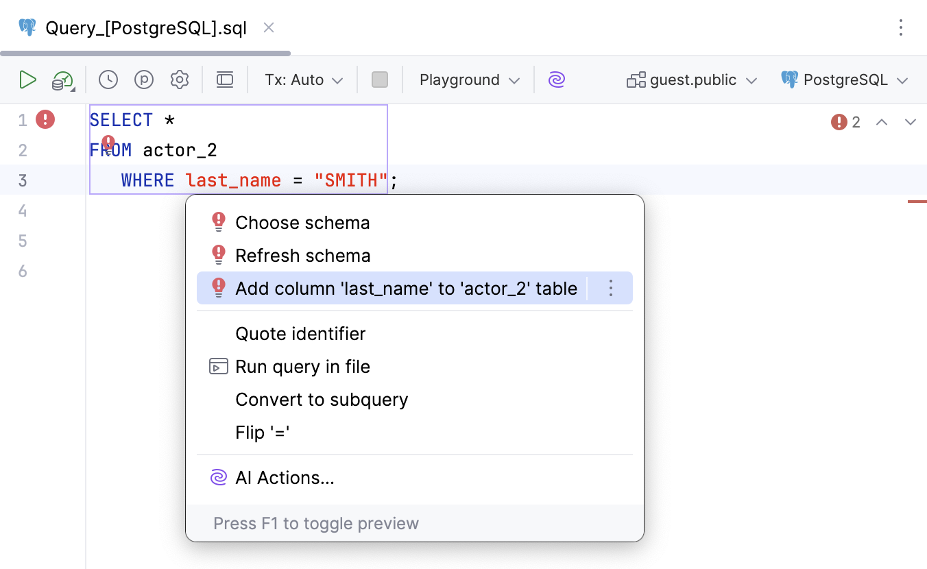 Apply a quick-fix by hovering a cursor