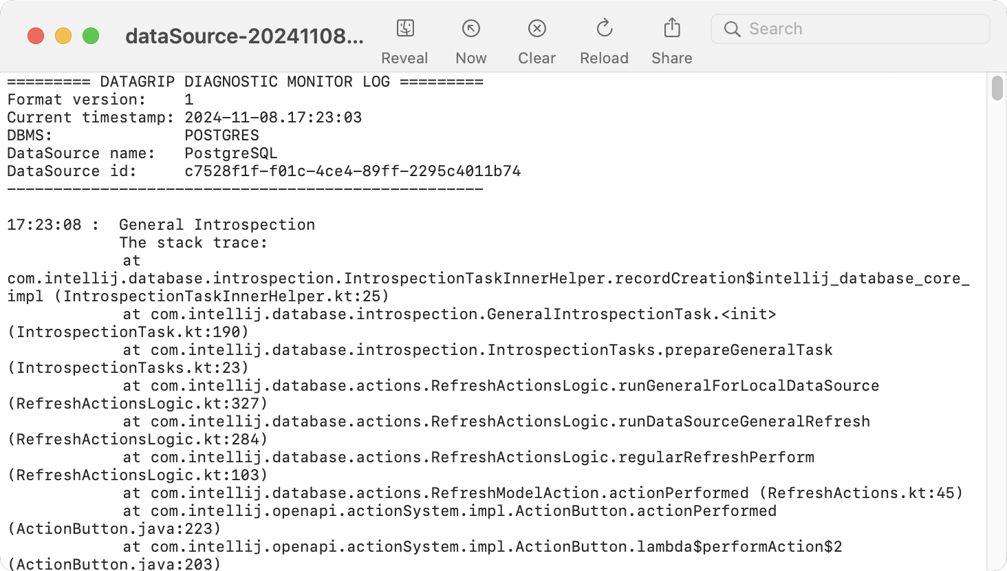 Example of the introspection log file Example of the introspection log file