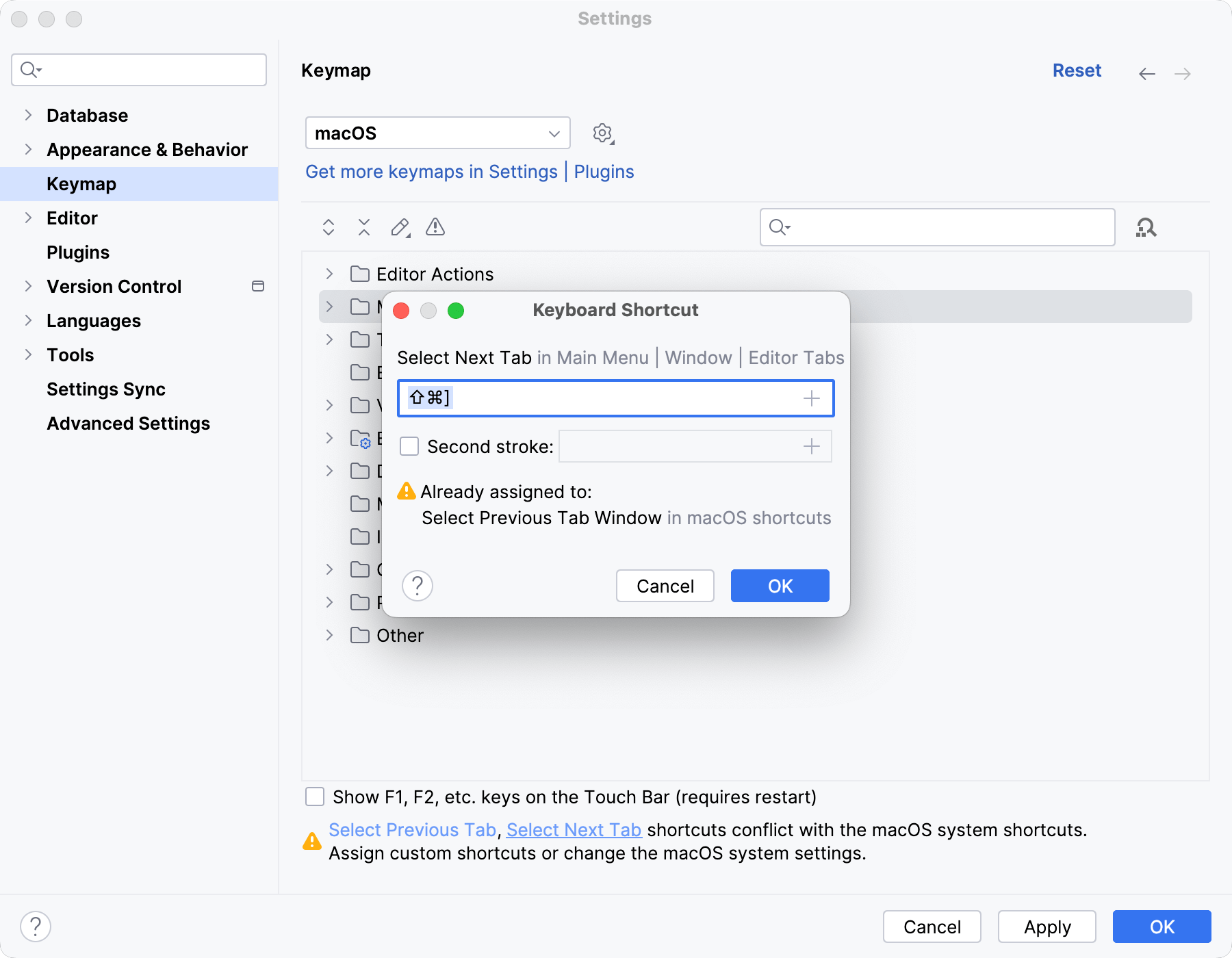 Adjust conflicting shortcuts Adjust conflicting shortcuts