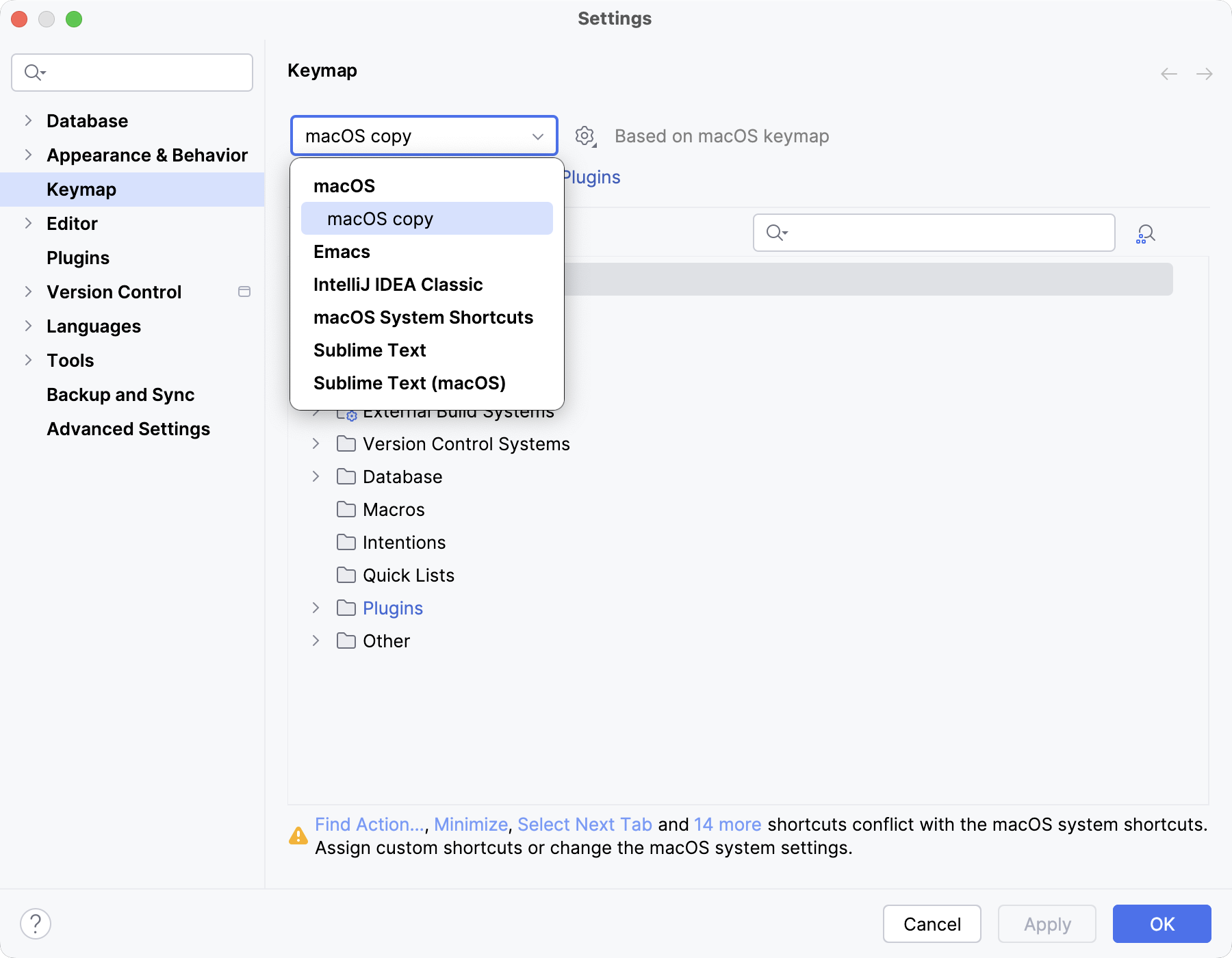 Keymap settings Keymap settings