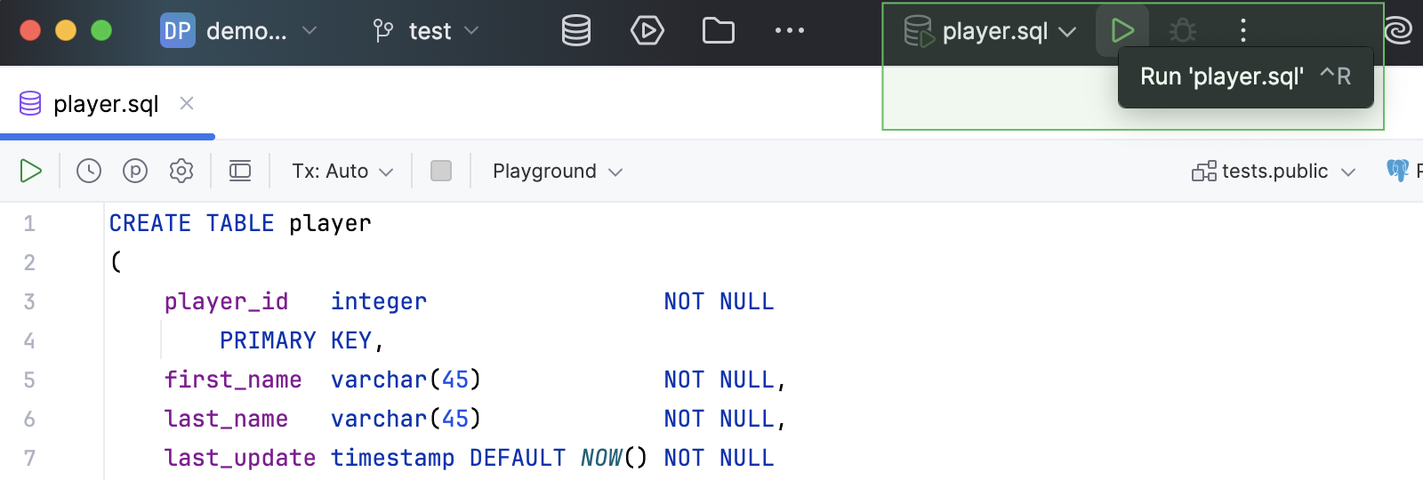 'Run' button near the Run widget