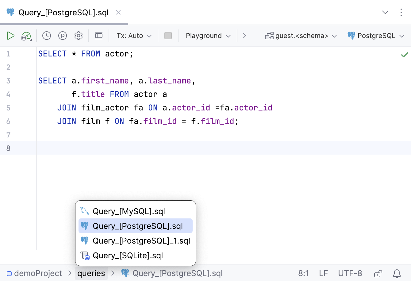 Navigate to a query console with the Navigation bar