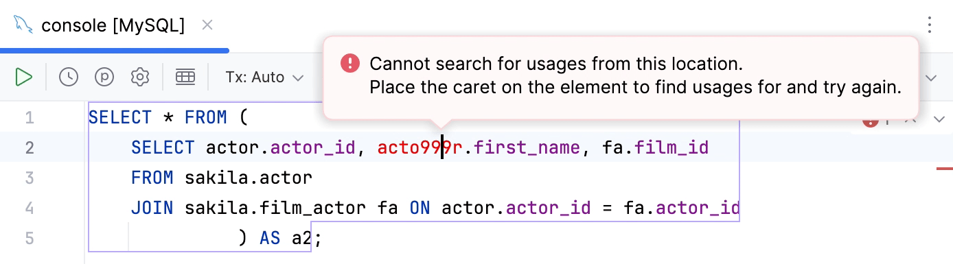 No usages found popup No usages found popup