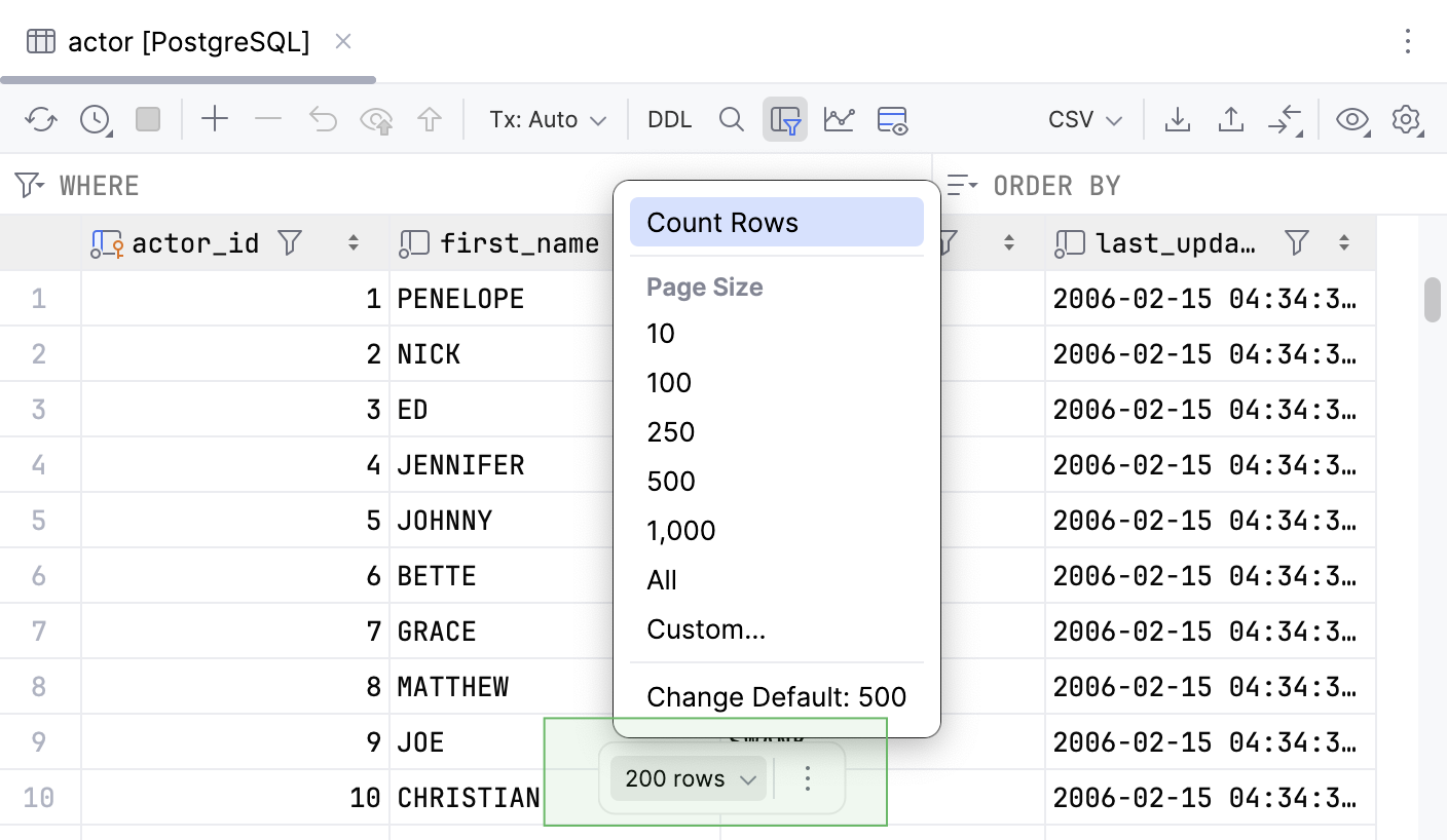 Change a number of rows in the result set