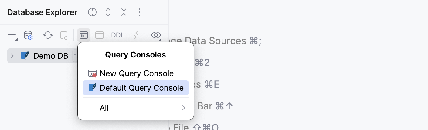 Open the data source's default query console