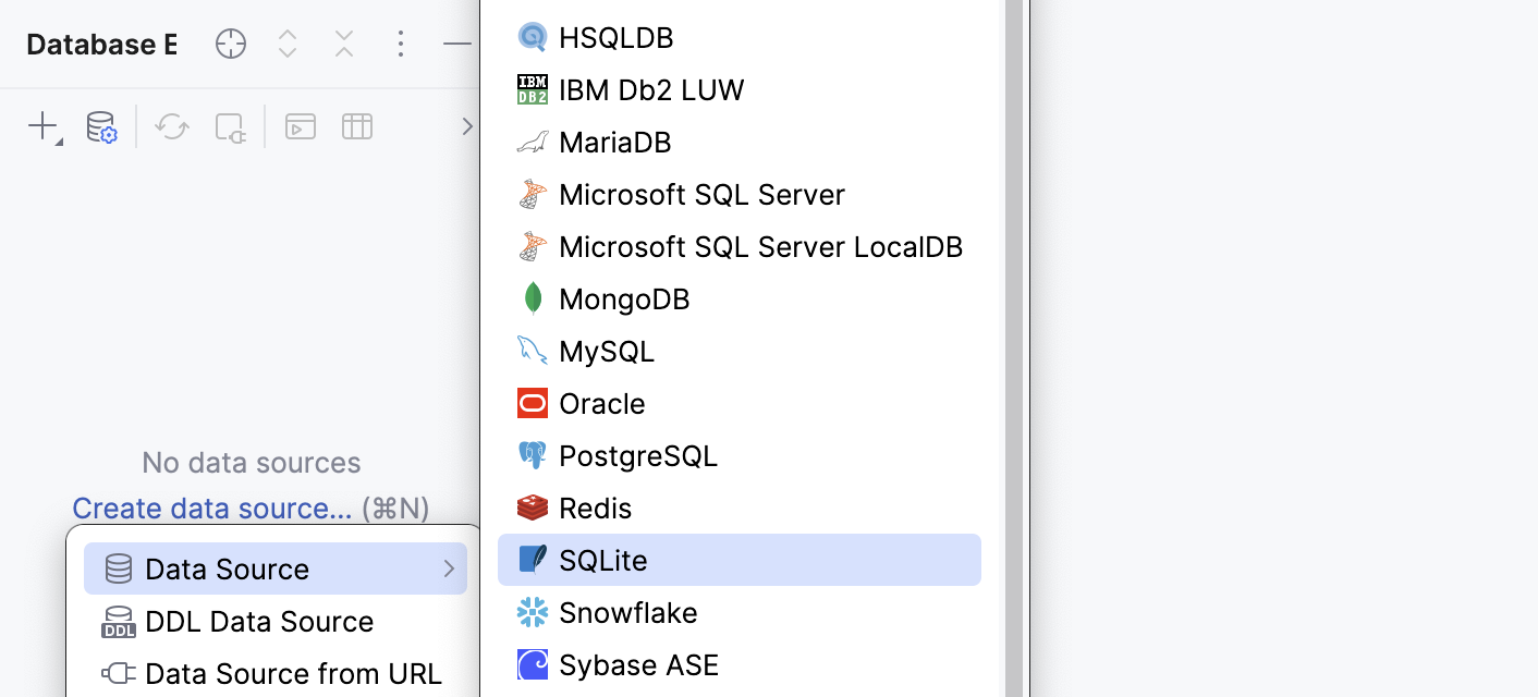 Select the sqlite% data source