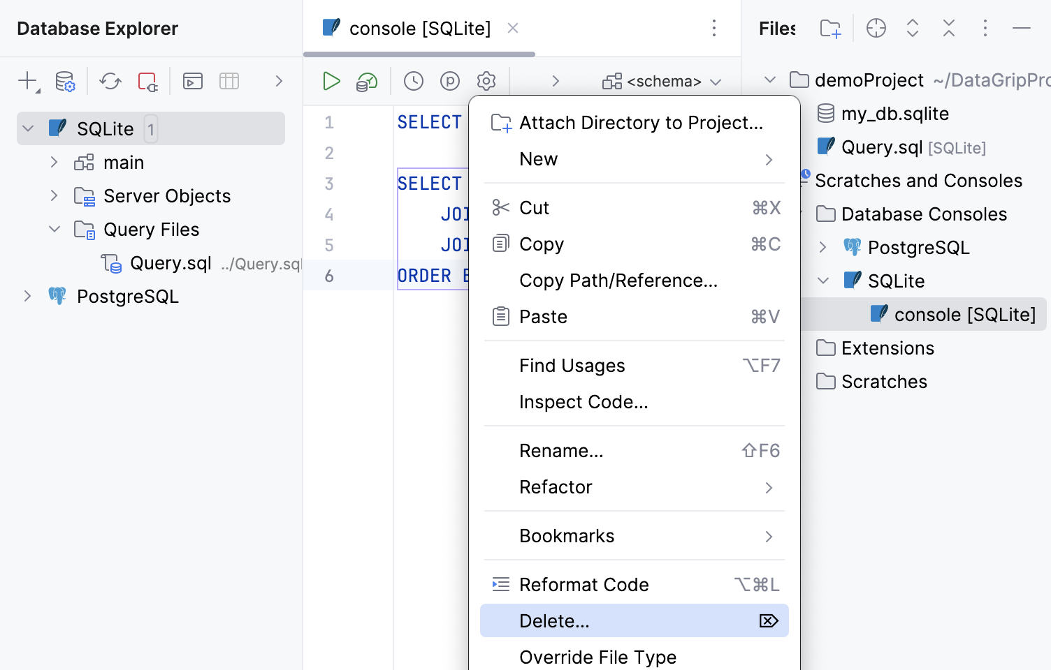 Delete a query console