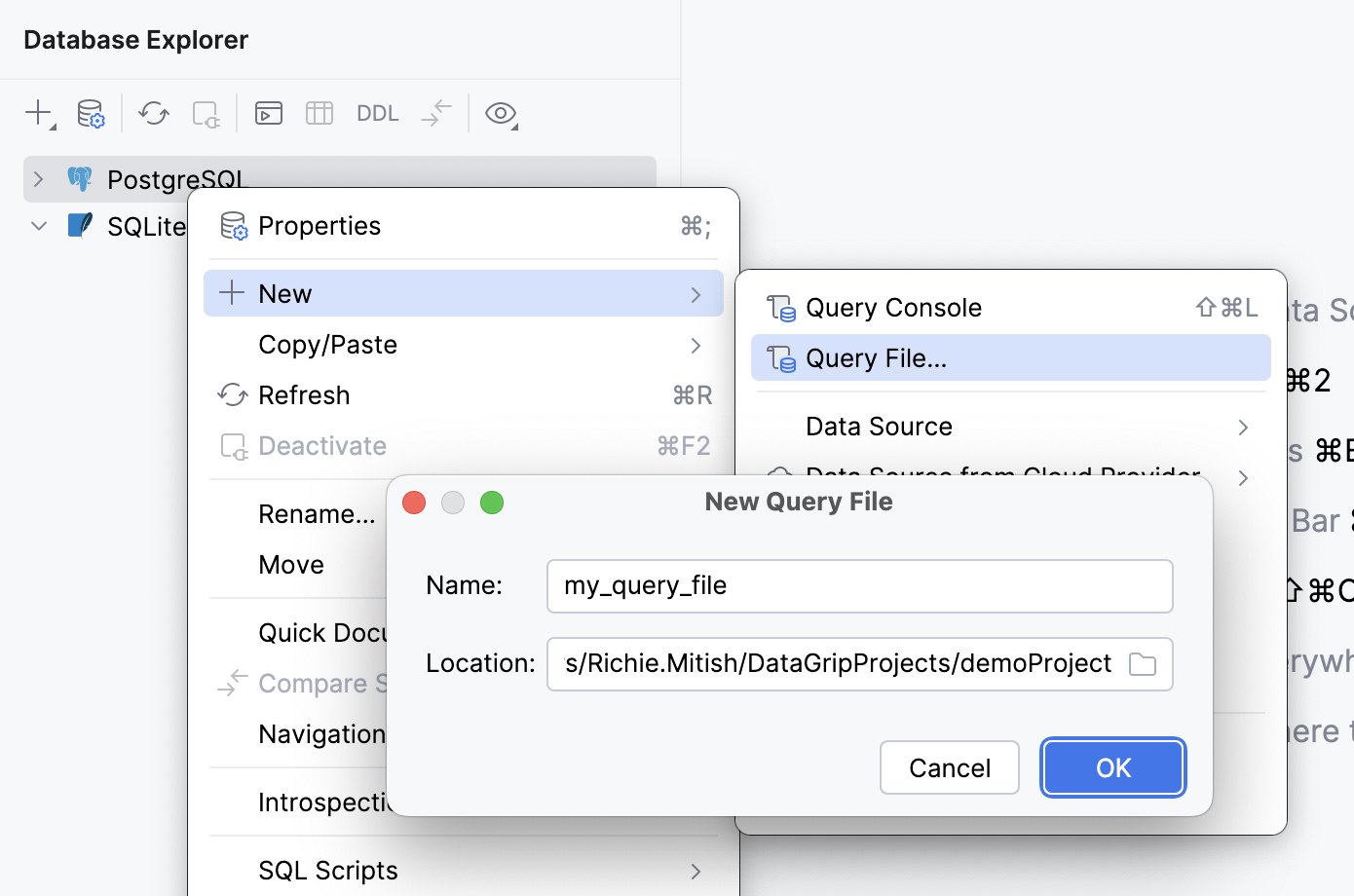 Create a new query file in Database Explorer Create a new query file in Database Explorer