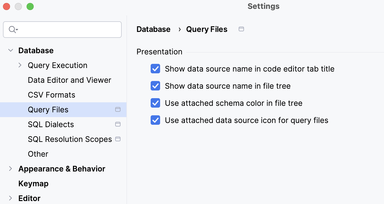 Query Files folder in Database Explorer Query Files folder in Database Explorer