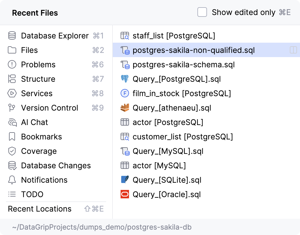 Recent Locations popup