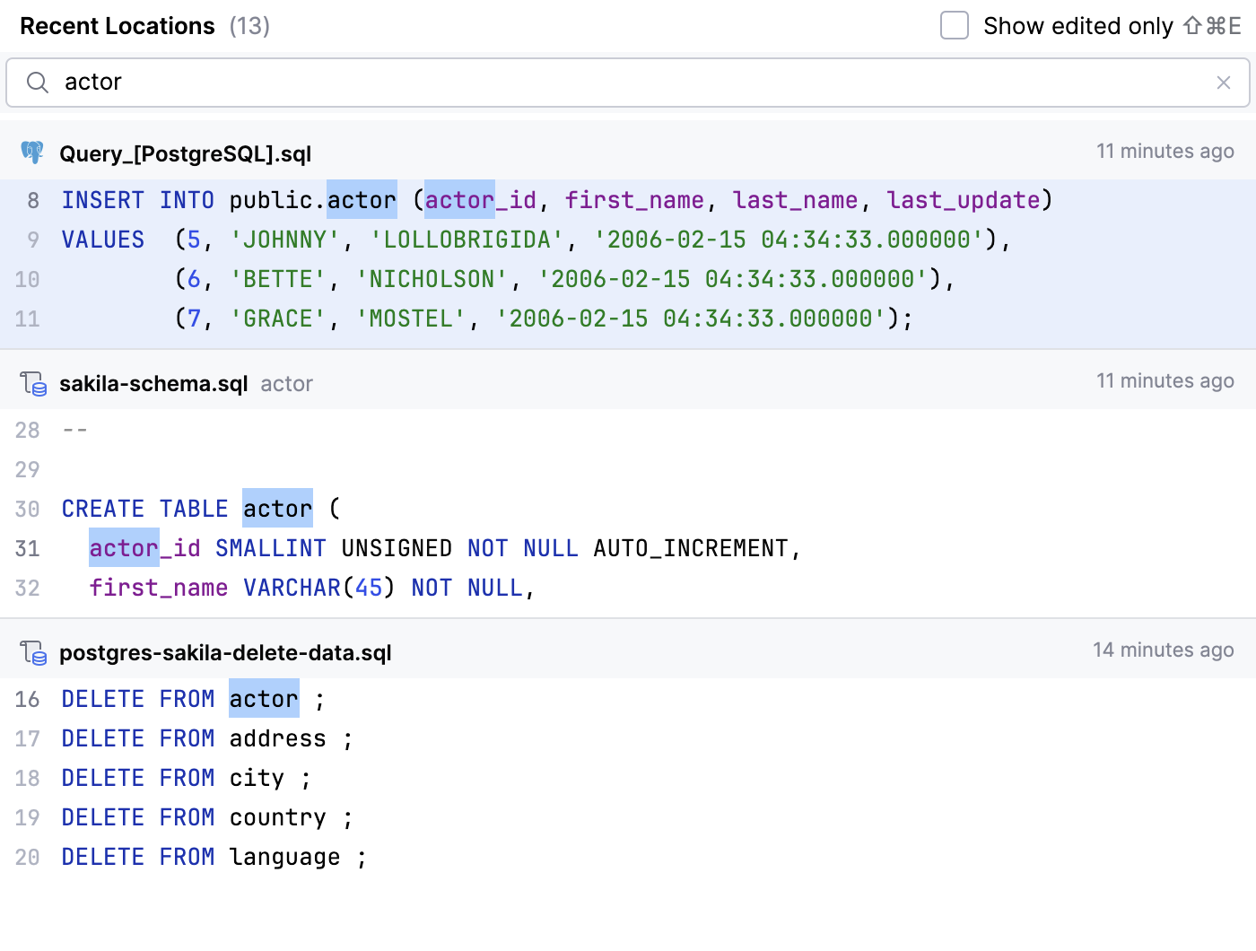 Search recent locations
