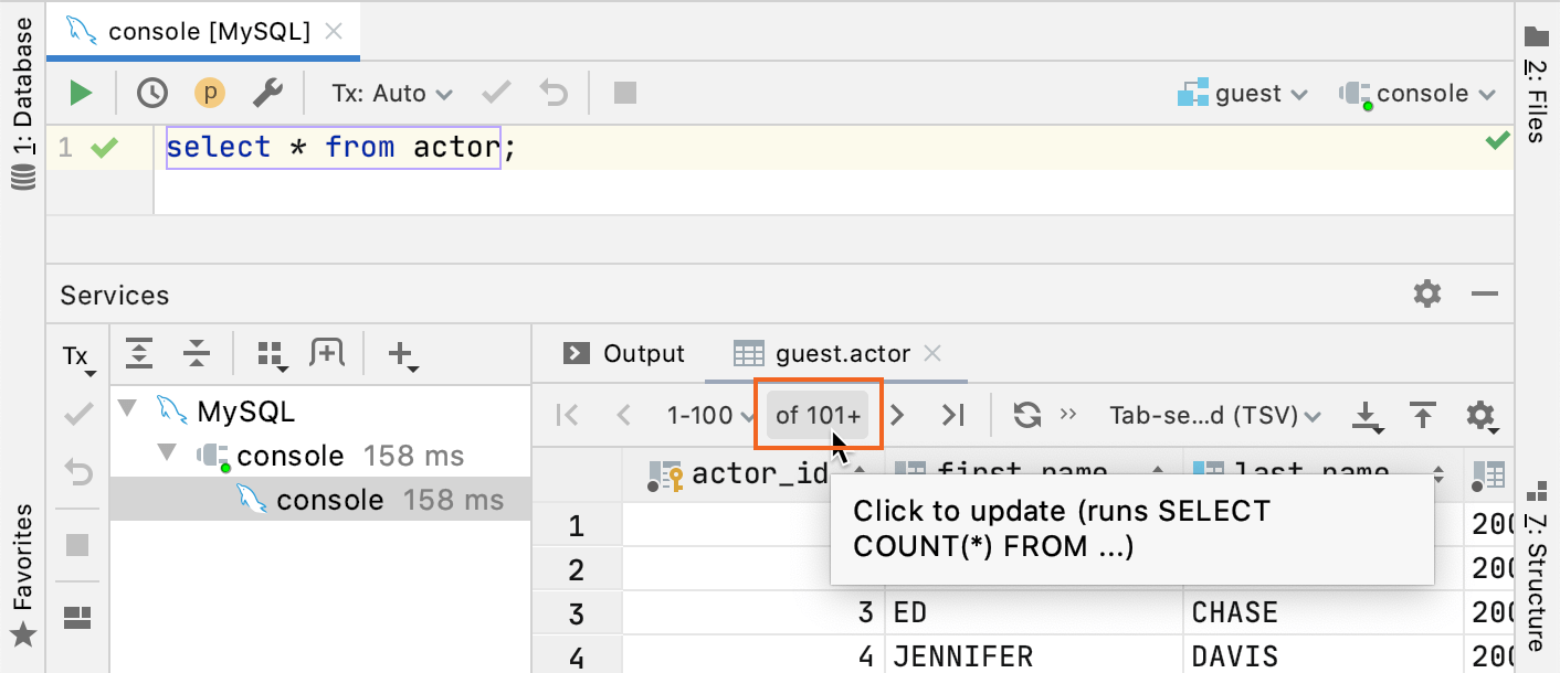 See the total row count of the result set See the total row count of the result set