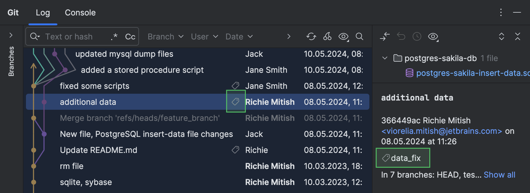 Use tags to mark specific Git commits | DataGrip Documentation