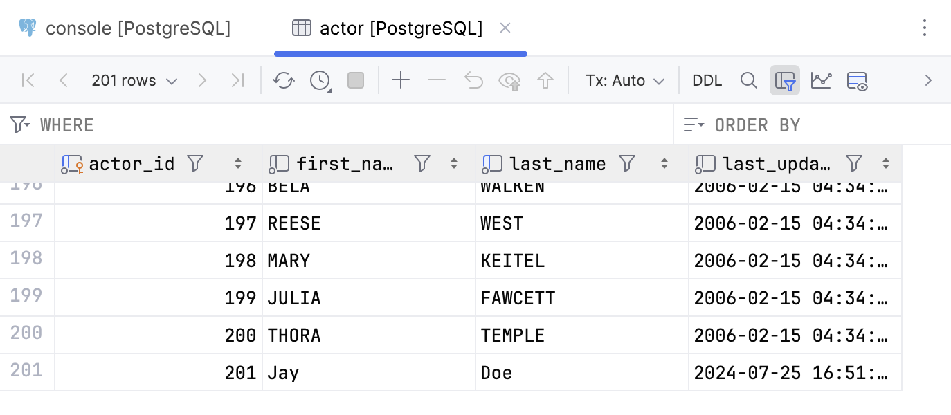 New record in the database table with the entered user parameters New record in the database table with the entered user parameters