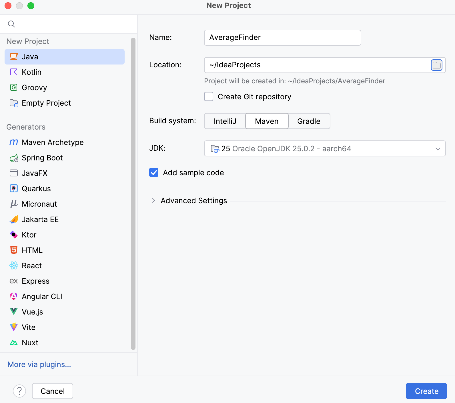 Creating a new project