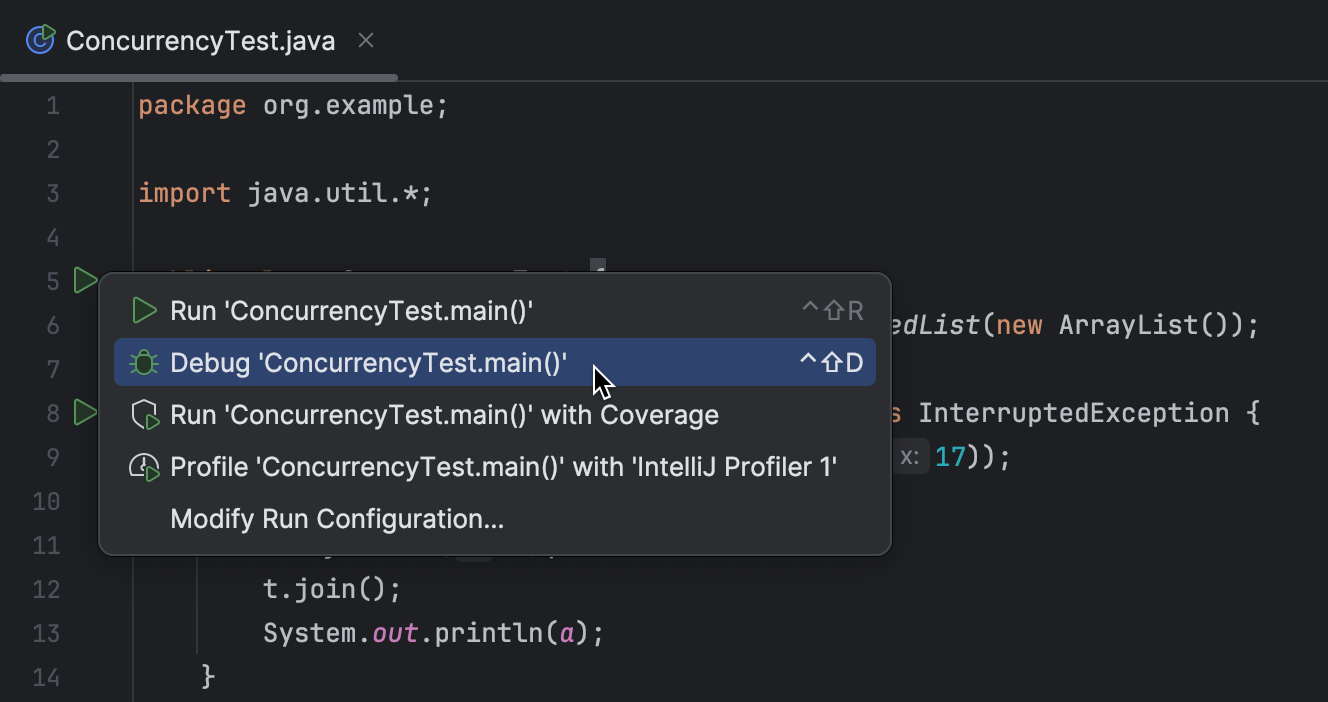 Tutorial: Detect concurrency issues | IntelliJ IDEA Documentation