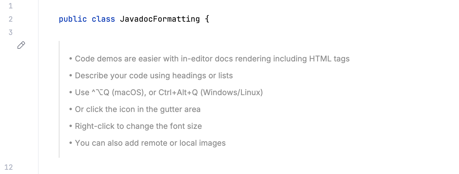 Javadocs in the rendered mode
