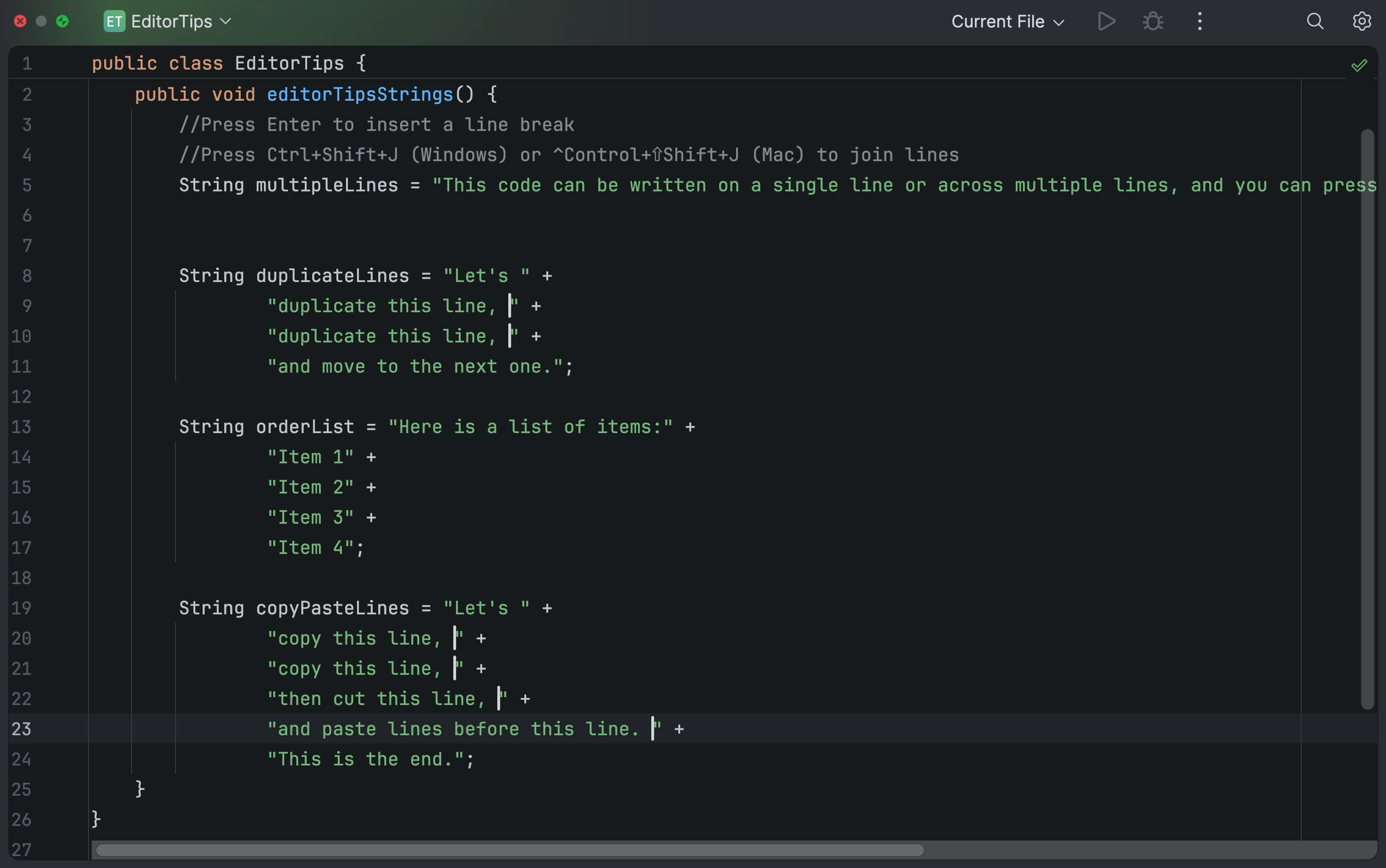 Tutorial: Work with code in the editor | IntelliJ IDEA Documentation