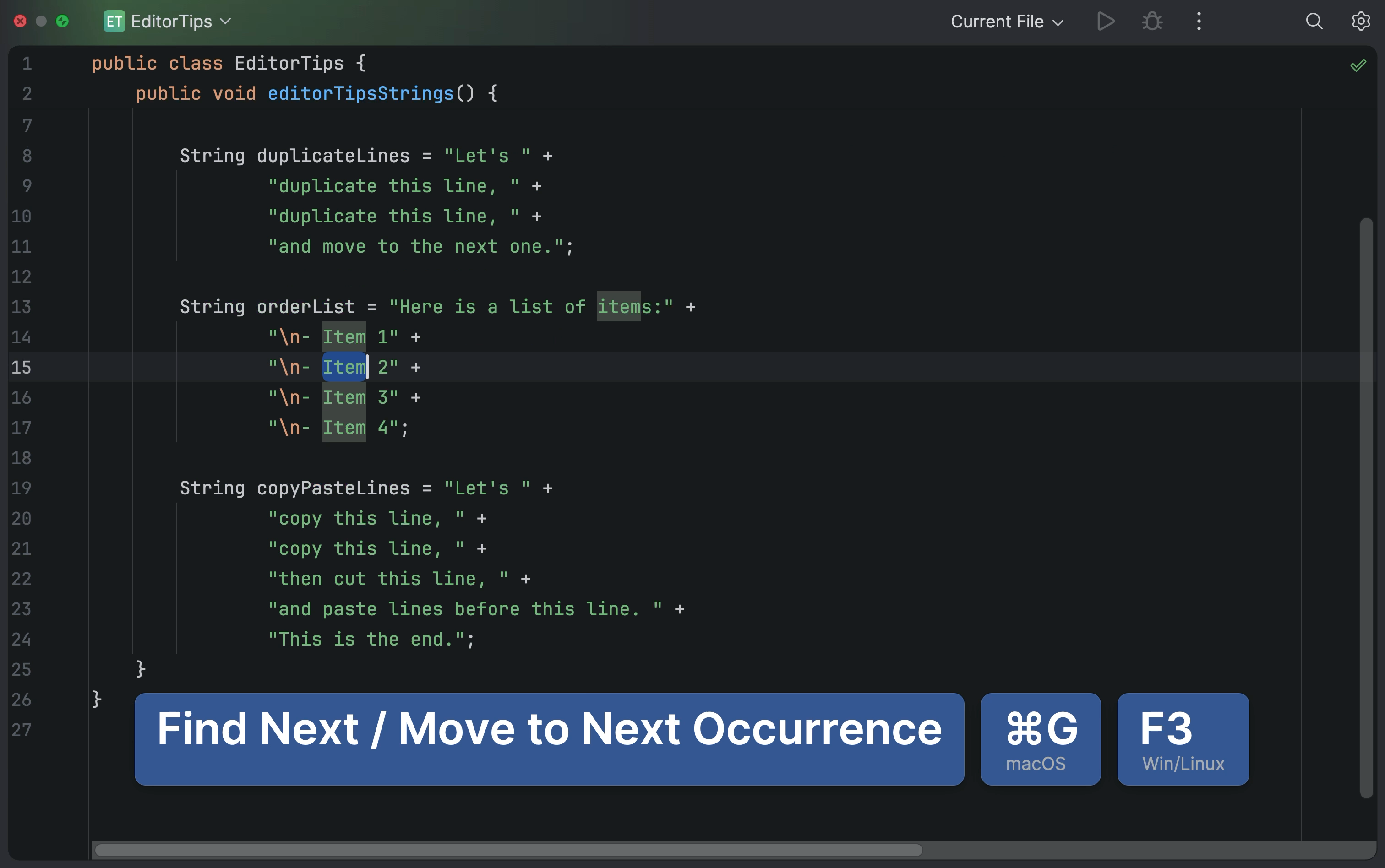 Tutorial: Work with code in the editor | IntelliJ IDEA Documentation