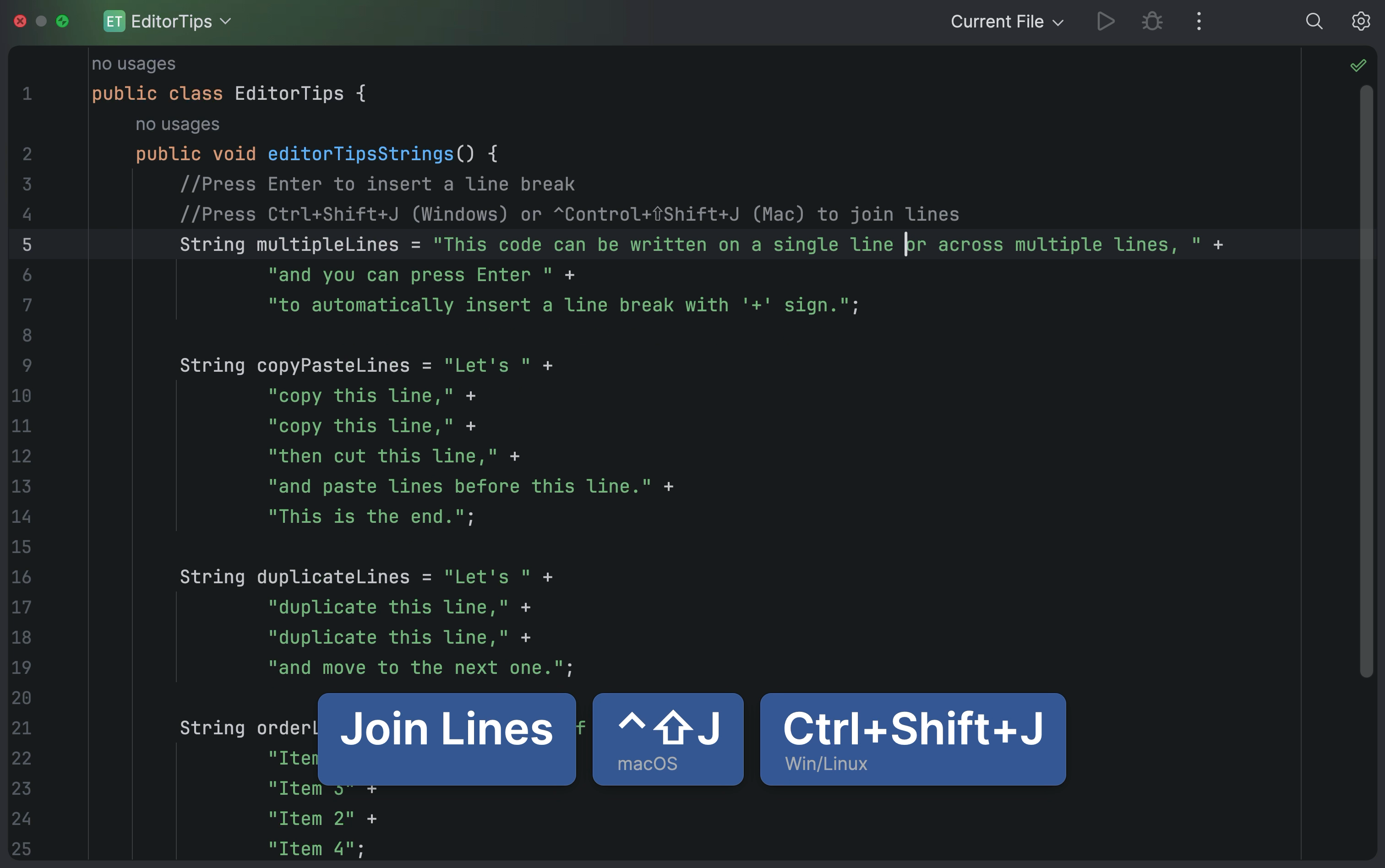Tutorial: Work with code in the editor | IntelliJ IDEA Documentation