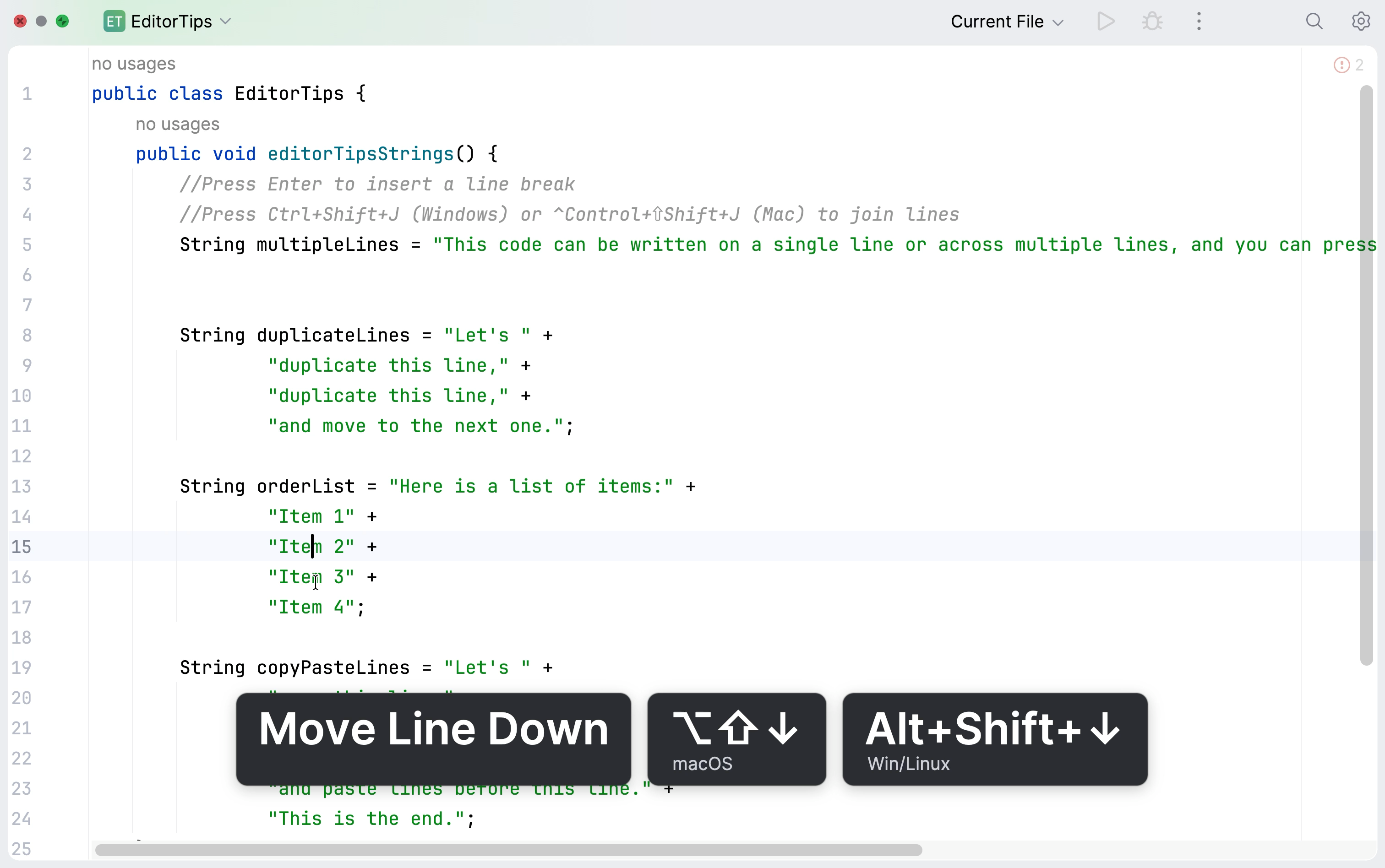 Move a line in the editor