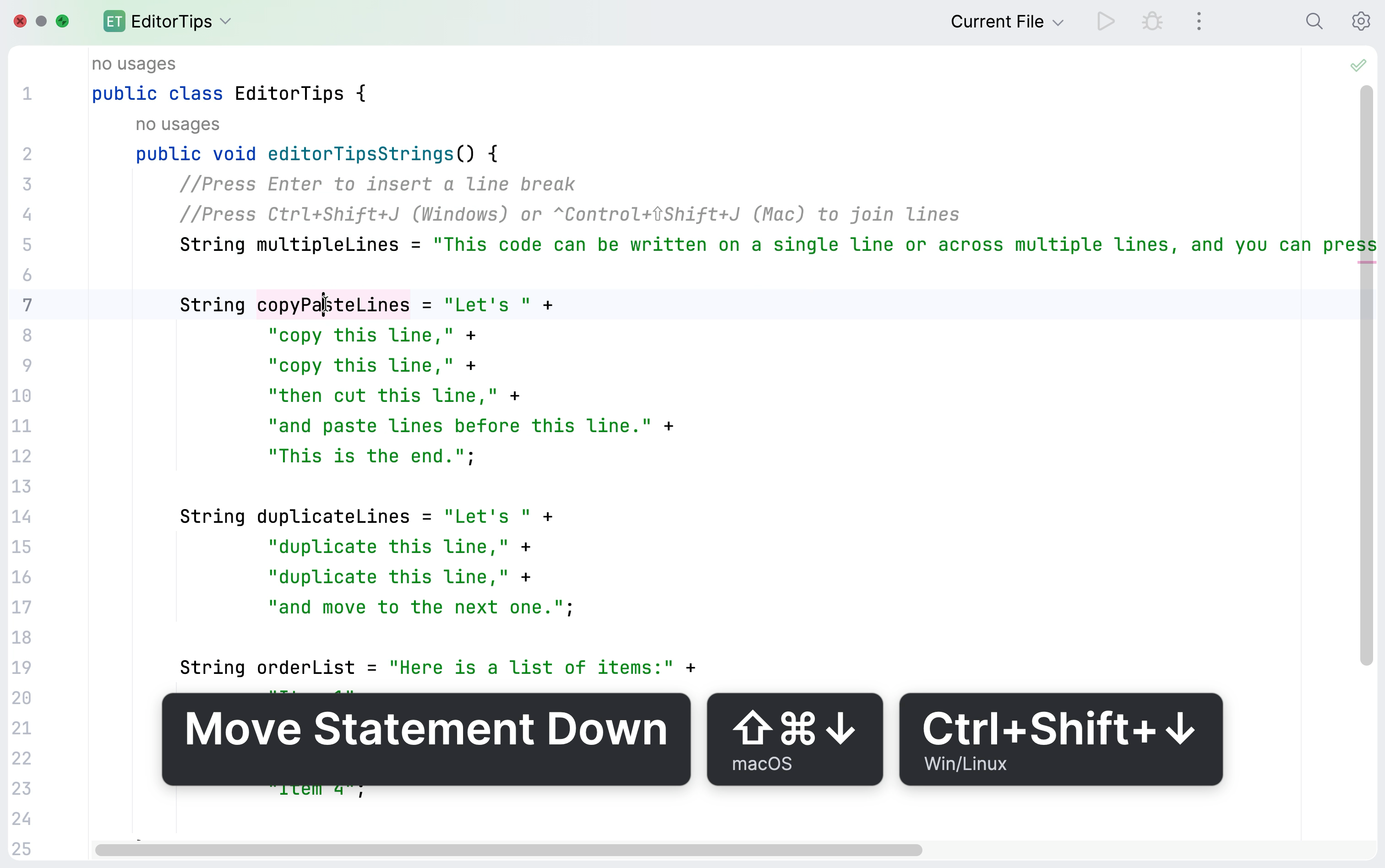Move the whole statement in the editor