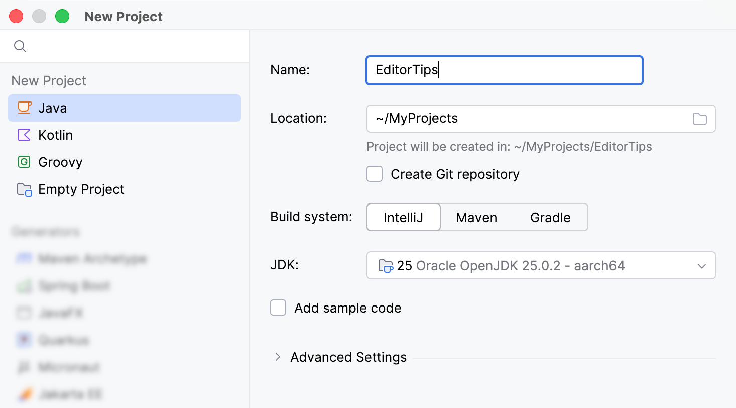 Creating a new Java project