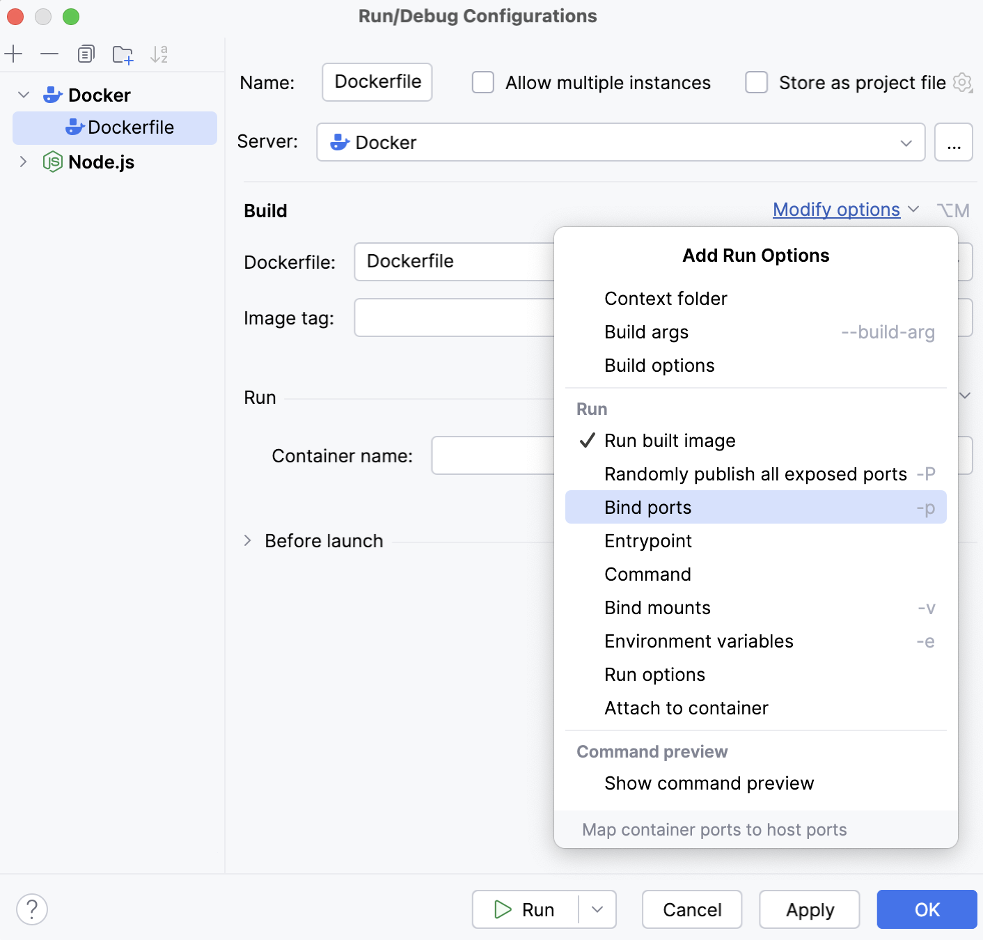Dockerfile configuration—bind ports