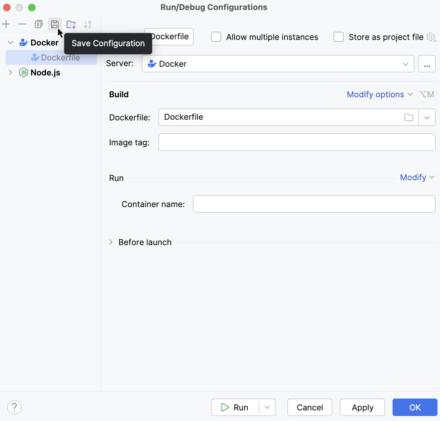 Save temporary Dockerfile configuration