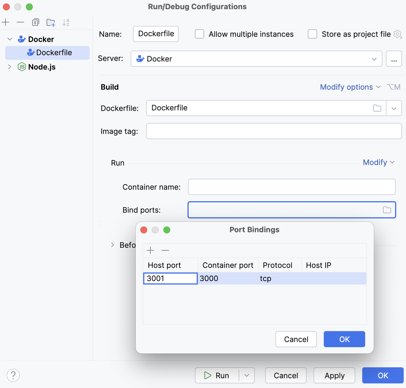 Specify the container port and the host port