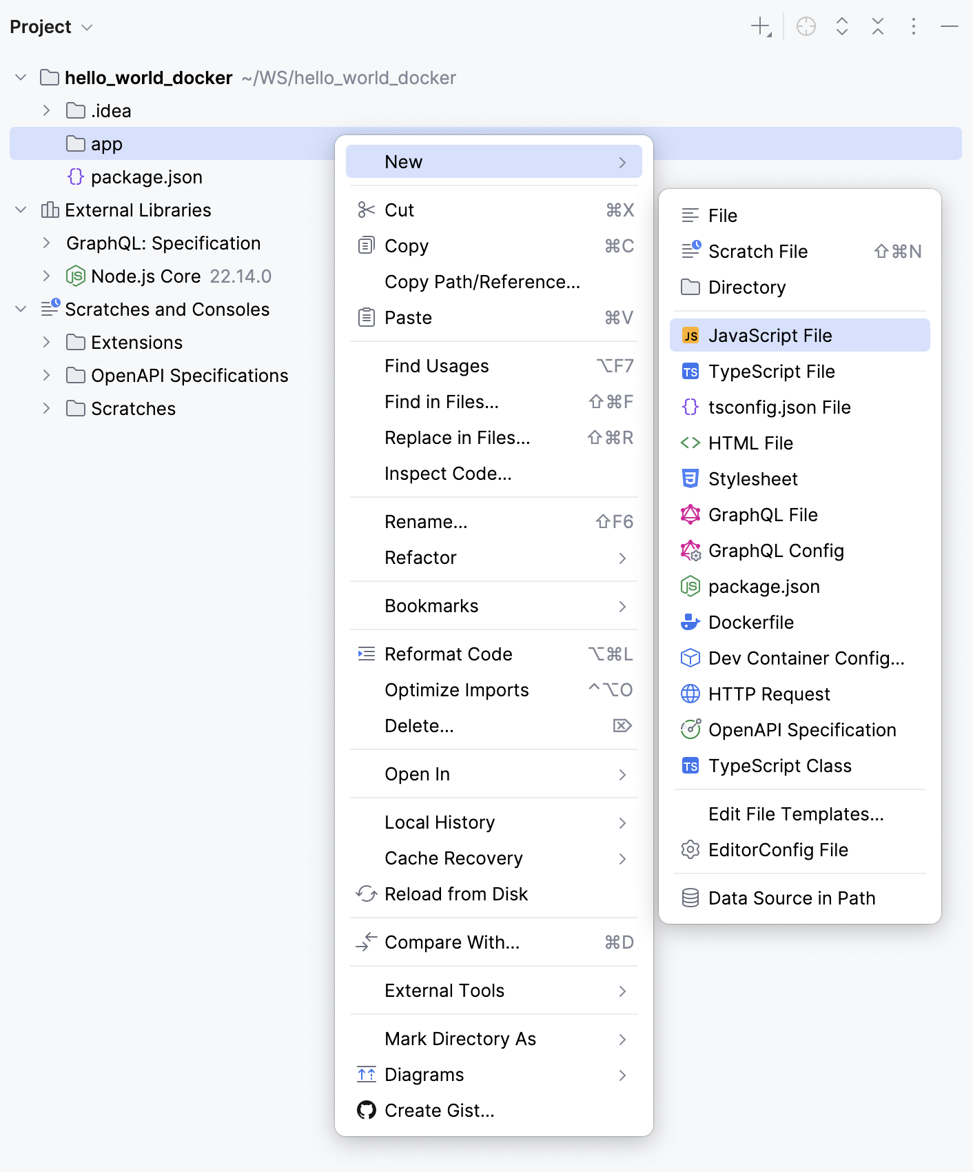 Create a JavaScript file, context menu