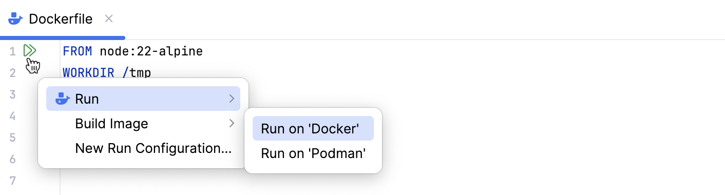 Run Dockerfile from the editor