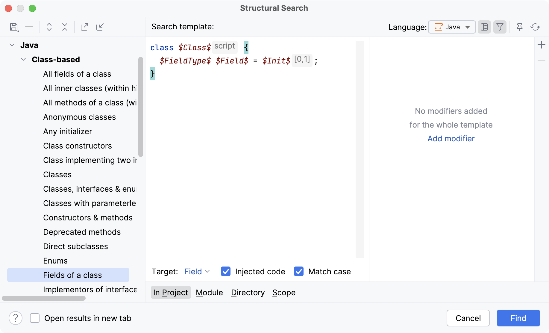 the existing templates list