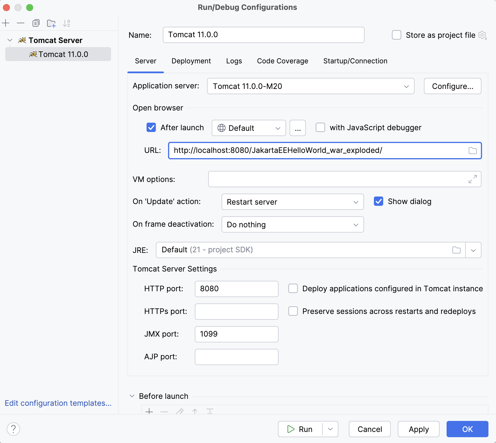 Tomcat run configuration done Tomcat run configuration done