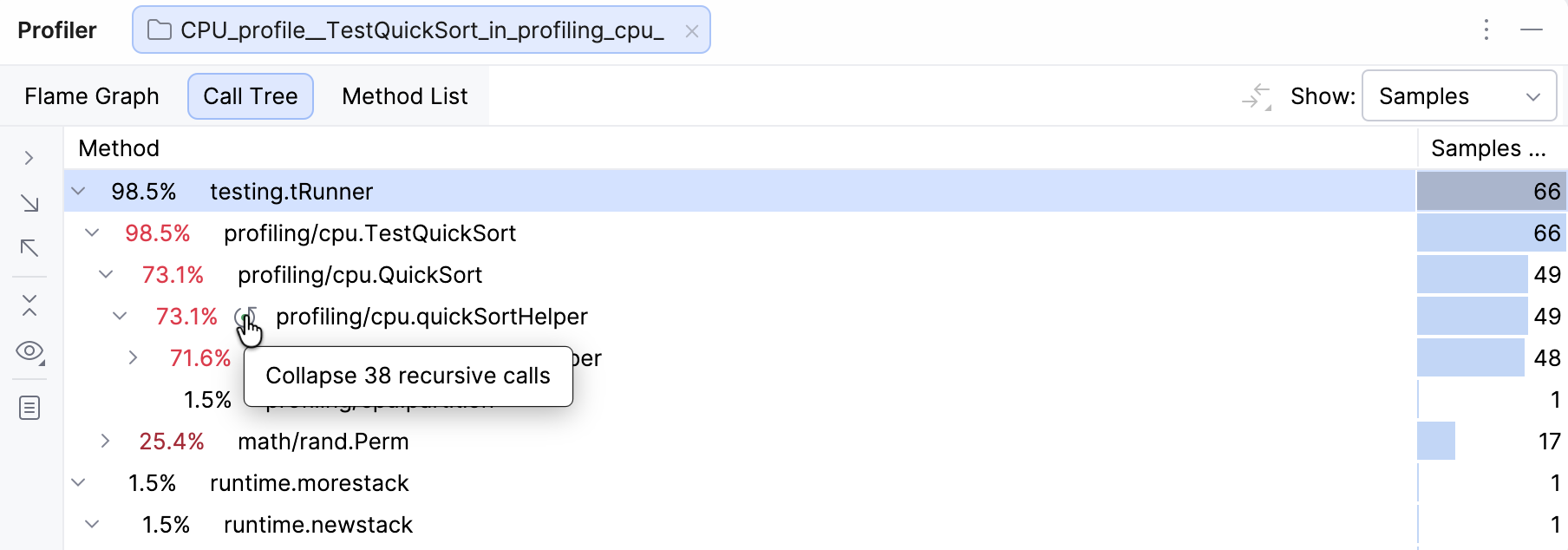 Collapse recursive calls button Collapse recursive calls button