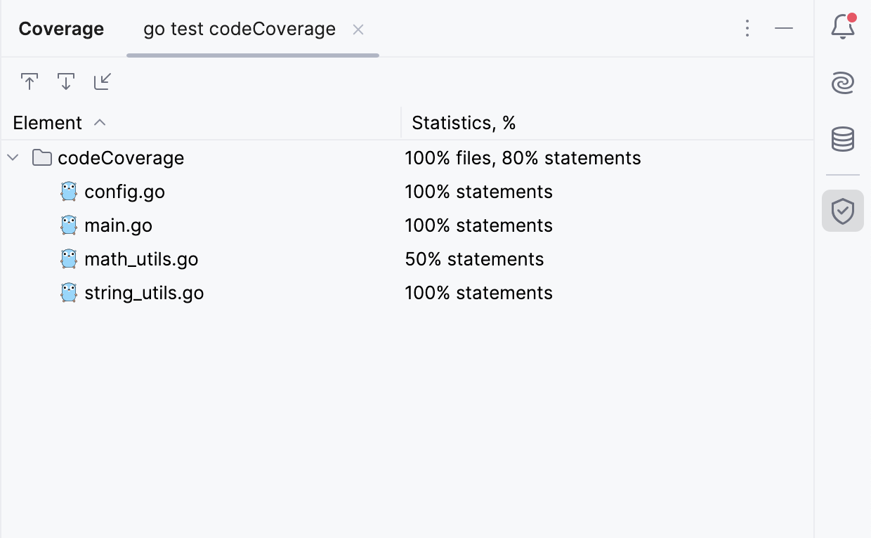 Coverage results in the Coverage tool window Coverage results in the Coverage tool window