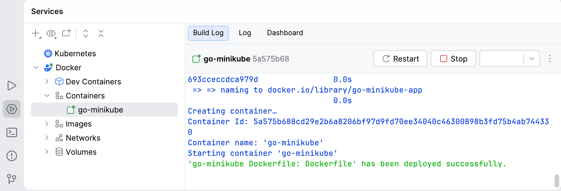 Push the log tab in the Services tool window Push the log tab in the Services tool window