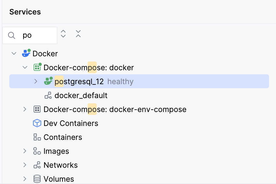 The Docker tool window, text search The Docker tool window, text search