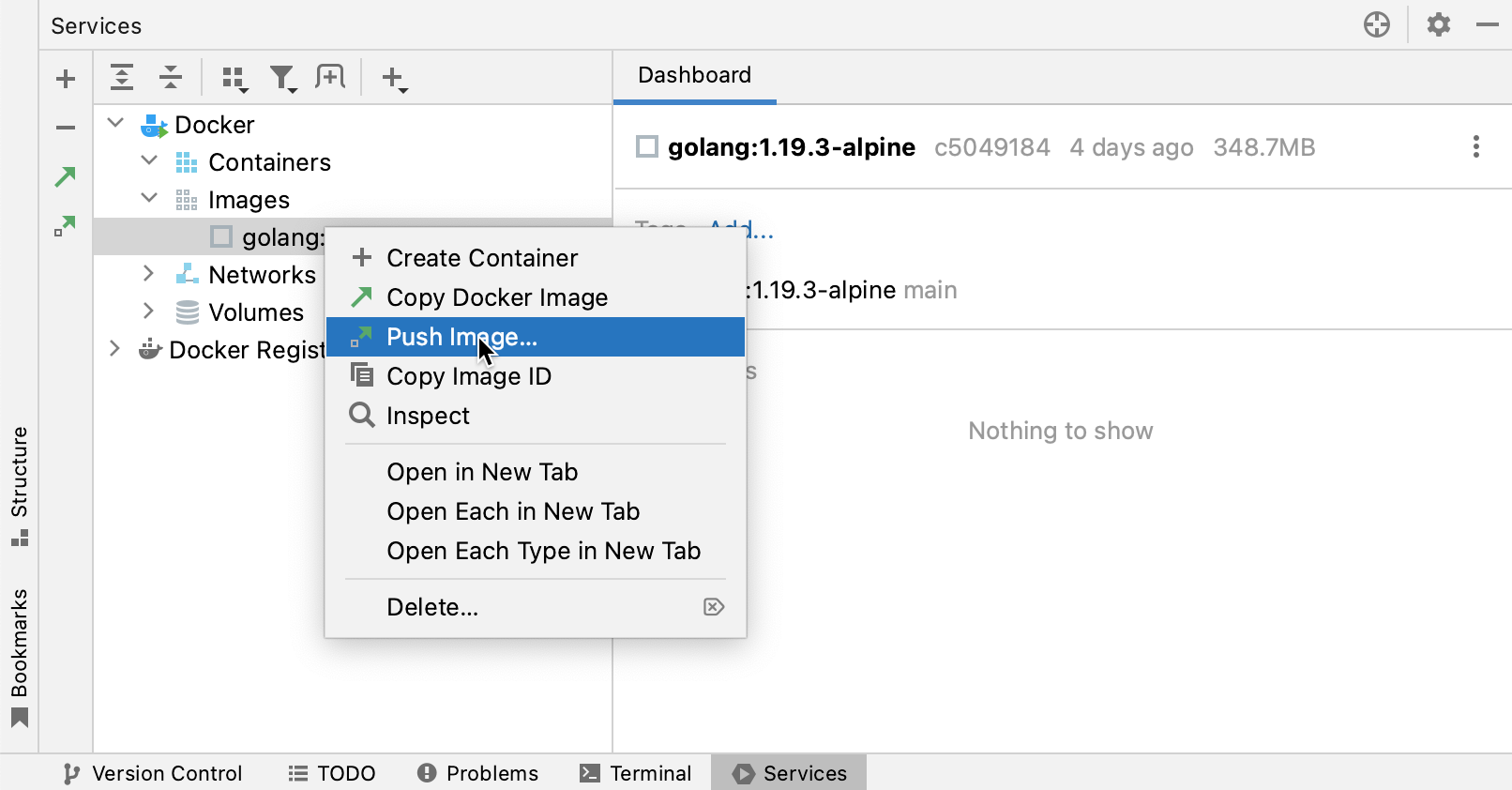 The Push Image context menu item The Push Image context menu item